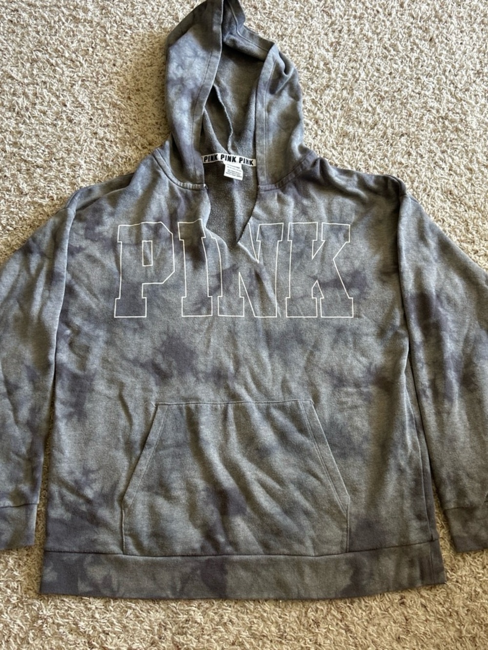 PINK Victoria's Secret Gray Tie-Dye Hoodie Sweatshirt
